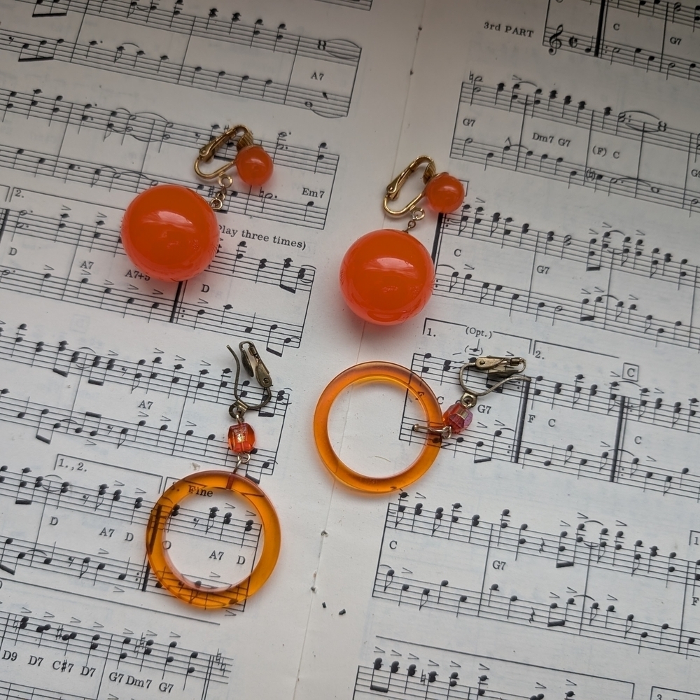 Vintage Orange Clip-On Earrings Set